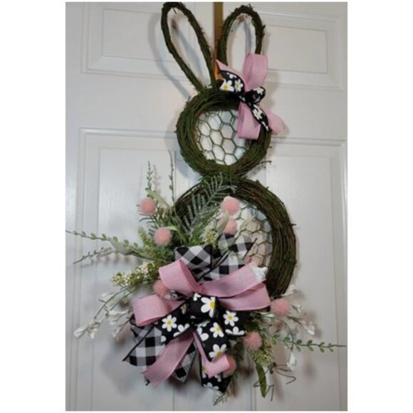 Mossy Grapevine Bunny Wreath, Mossy Rabbit Wreath, Spring Easter Bunny Wreath - Picture 7 of 9